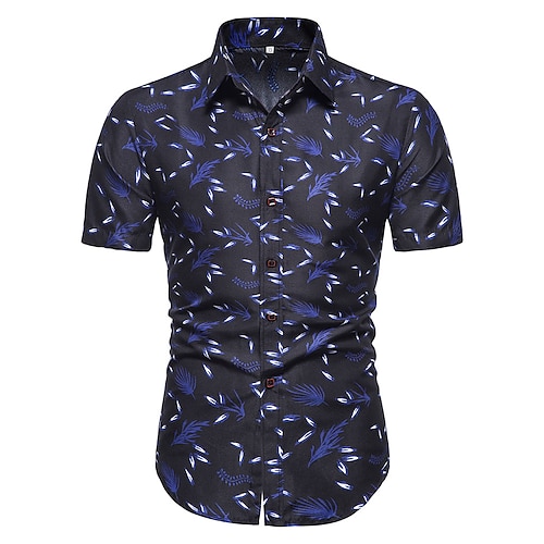 

Men's Dress Shirt Graphic Prints Turndown Navy Blue Black Casual Daily Short Sleeve Button-Down Clothing Apparel Fashion Casual Beach / Summer