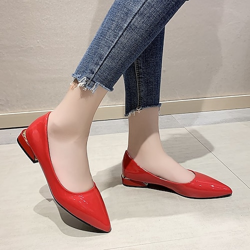 

Damen Absätze Blockabsatz PU Leder Halbschuhe Schwarz Rosa Rot