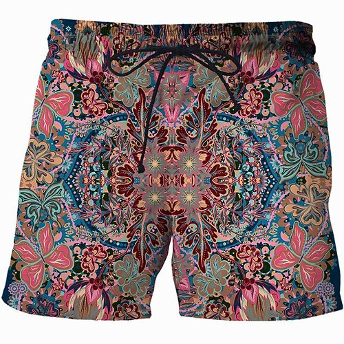 

Men's Casual Fashion Shorts Beach Shorts 3D Print Elastic Drawstring Design Knee Length Pants Daily Holiday Micro-elastic Graphic Flower / Floral Comfort Soft Mid Waist Blue Pink Royal Blue Brown M L