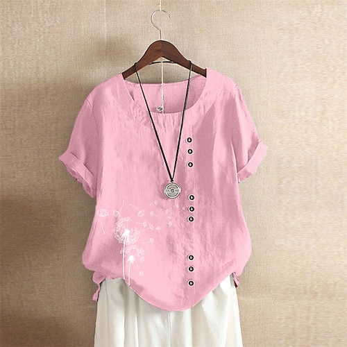 

Women's Plus Size Tops T shirt Tee Floral Graphic Print Short Sleeve Crewneck Vintage Streetwear Daily Going out Cotton Spring Summer Black Pink