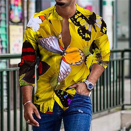 

Homens Camisa Social Camisa Gráfica Animal Borboleta Colarinho Chinês Amarelo Impressão 3D Ao ar livre Casual Manga Longa Botão para baixo Imprimir Roupa Moda Designer Casual Confortável / Esportes