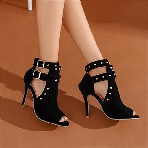 

Women's Sandals Sandals Boots Summer Boots Studded Sandals Daily Summer Stiletto Heel Peep Toe Minimalism Faux Leather Ankle Strap Solid Colored Black Red Blue