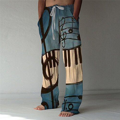 

Men's Fashion Streetwear Straight Baggy Beach Pants 3D Print Elastic Drawstring Design Front Pocket Pants Casual Daily Graphic Prints Musical Instrument Comfort Soft Mid Waist Blue S M L XL XXL