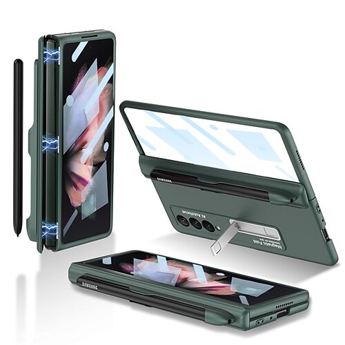 

Phone Case For Samsung Galaxy Full Body Case Z Fold 4 Z Fold 3 Full Body Protective with Pen Slot Holder with Front Screen Glass Film Solid Colored TPU