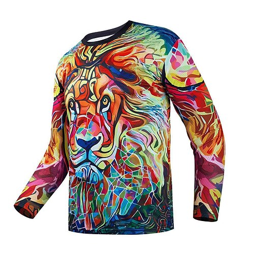 

CAWANFLY Men's Cycling Jersey Long Sleeve Mountain Bike MTB Road Bike Cycling Red Yellow Lion Bike UV Resistant Breathable Anatomic Design Ultraviolet Resistant Quick Dry Polyester Sports Lion