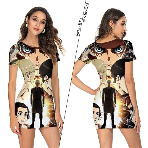 

Inspired by Attack on Titan Eren Jaeger Cosplay Costume Cartoon 100% Polyester Pattern Harajuku Graphic Kawaii Dress For Women's