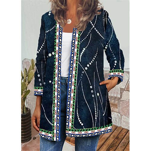 

Women's Jacket Casual Jacket Outdoor Daily Holiday Spring Summer Regular Coat Regular Fit Breathable Streetwear Casual Jacket Long Sleeve Color Gradient Pocket Print Blue