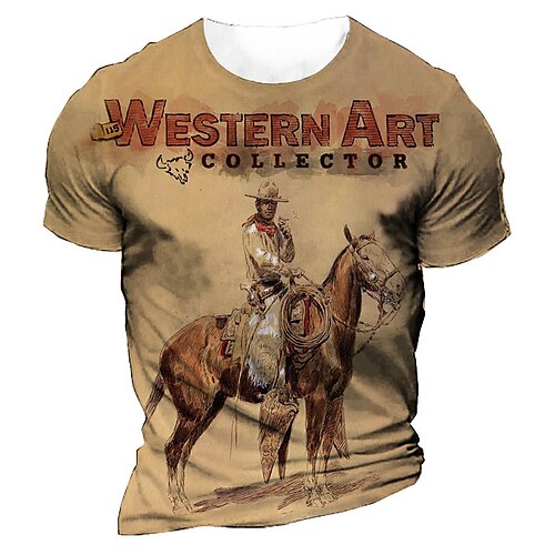 

Men's Unisex T shirt Tee Graphic Prints Crew Neck Khaki 3D Print Cowboy Outdoor Street Short Sleeve Print Clothing Apparel Sports Designer Casual Retro / Summer / Summer