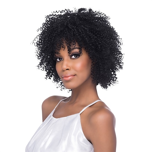 

Synthetic Wig Curly With Bangs Wig Short Natural Black #1B Synthetic Hair Women's Cosplay Party Fashion Black