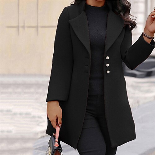 

Women's Plus Size Winter Coat Button Solid Color Pure Color Office Work Long Sleeve Turndown Regular Winter Fall Black Yellow Gray L XL XXL 3XL