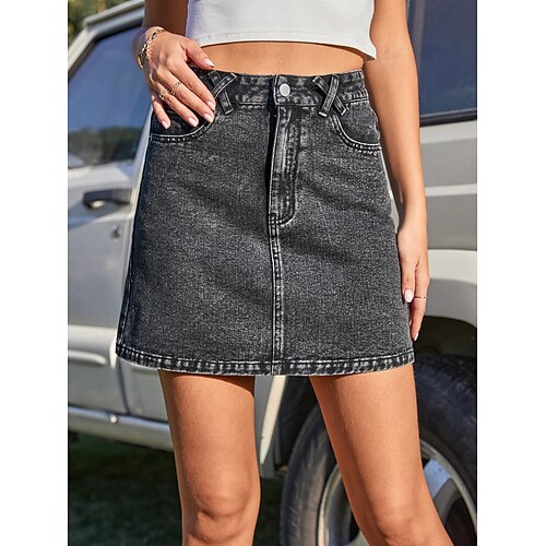 

Women's Skirt Above Knee Denim Dark Gray Skirts Spring & Summer Pocket Basic Daily XS S M