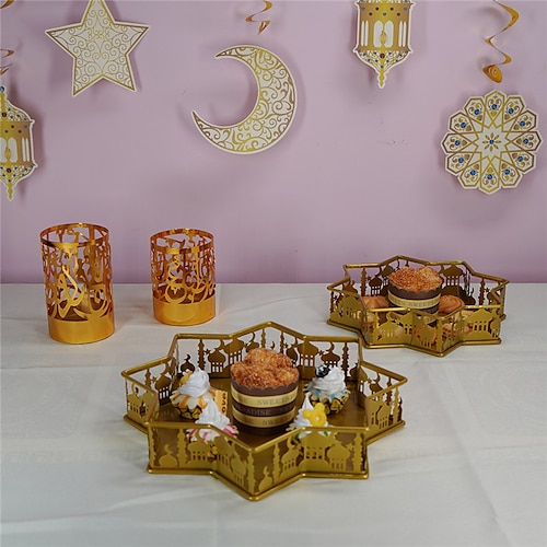 

Dessert table gâteau rack deux étages ramadan fer château plateau mariage festival décoratif bonbons rack