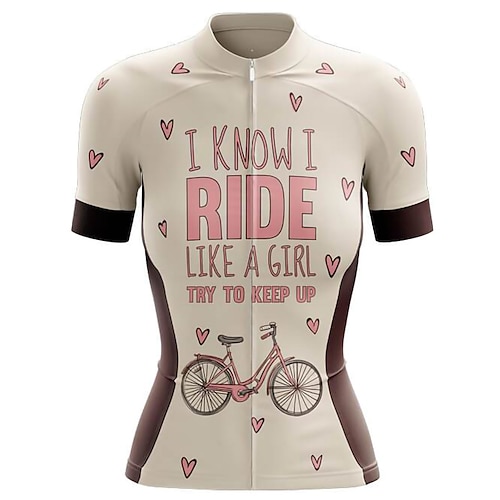 

21Grams Women's Cycling Jersey Short Sleeve Bike Top with 3 Rear Pockets Mountain Bike MTB Road Bike Cycling Breathable Quick Dry Moisture Wicking Reflective Strips Khaki Heart Polyester Spandex