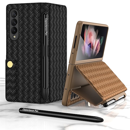 

Phone Case For Samsung Galaxy Z Fold 3 Full Body Case with Capacitance Pencil Dustproof Leather Magnetic Flip Lines Waves Cover with Card Holder Slots Solid Colored PU Leather
