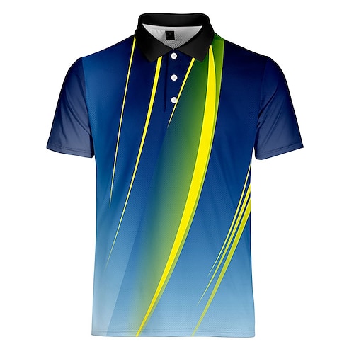 

Men's Collar Polo Shirt Golf Shirt Striped Turndown Blue Orange 3D Print Casual Daily Short Sleeve Button-Down Print Clothing Apparel Sports Fashion Casual Comfortable / Summer / Summer