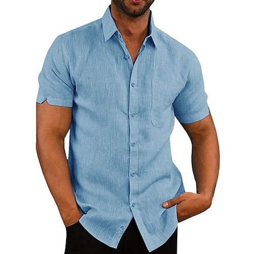 

Men's Shirt Solid Color Turndown Street Casual Button-Down Short Sleeve Tops Casual Fashion Comfortable Blue White Black / Spring / Summer