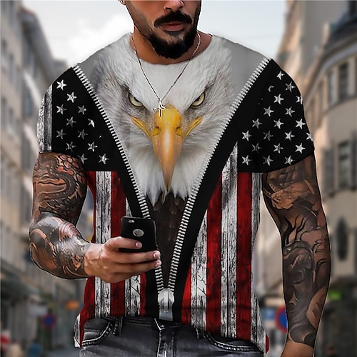 

Men's Unisex T shirt Tee Graphic Prints Eagle National Flag Crew Neck Black / Red 3D Print Outdoor Street Short Sleeve Print Clothing Apparel Sports Designer Casual Big and Tall / Summer / Summer