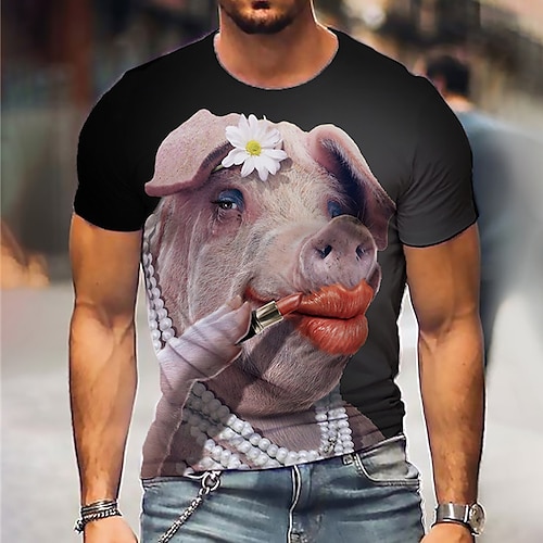 

Homme T shirt Tee T-shirts drôles Graphic Chouette Cochon Col Ras du Cou Noir / Gris Noir 3D effet du quotidien Des sports Manche Courte Imprimer Vêtement Tenue Sportif Design Casual Classique