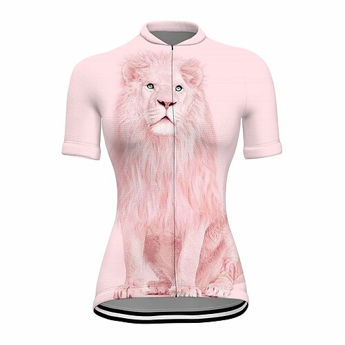 

21Grams Women's Cycling Jersey Short Sleeve Bike Top with 3 Rear Pockets Mountain Bike MTB Road Bike Cycling Breathable Quick Dry Moisture Wicking Reflective Strips Rosy Pink Lion Polyester Spandex