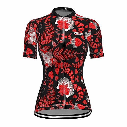 

21Grams Women's Cycling Jersey Short Sleeve Bike Top with 3 Rear Pockets Mountain Bike MTB Road Bike Cycling Breathable Quick Dry Moisture Wicking Reflective Strips Red Floral Botanical Polyester