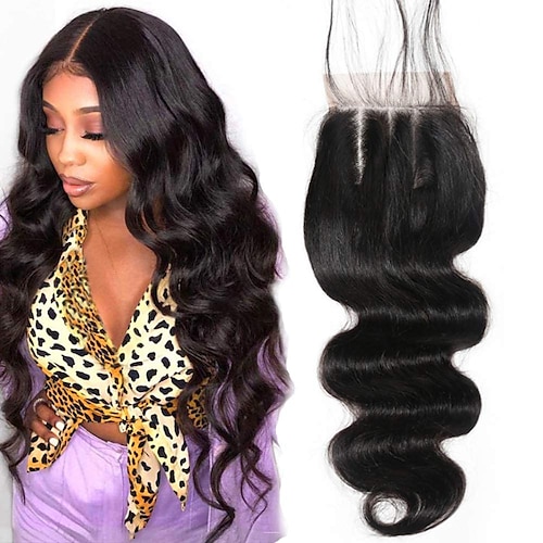 

12A Brazilian Virgin Body Wave Human Hair Lace Closure Unprocessed 100% Human Hair Swiss Lace Closure Three Part Closure Natural Color 14"" 3 Part Closure