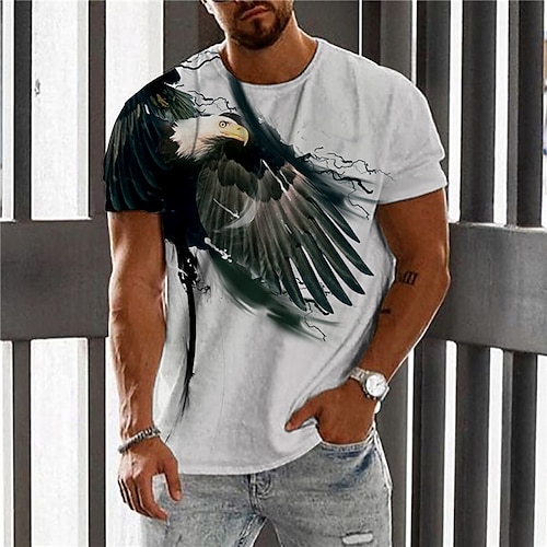 

Men's Unisex T shirt Tee Graphic Prints Eagle Crew Neck White 3D Print Outdoor Street Short Sleeve Print Clothing Apparel Sports Designer Casual Big and Tall / Summer / Summer