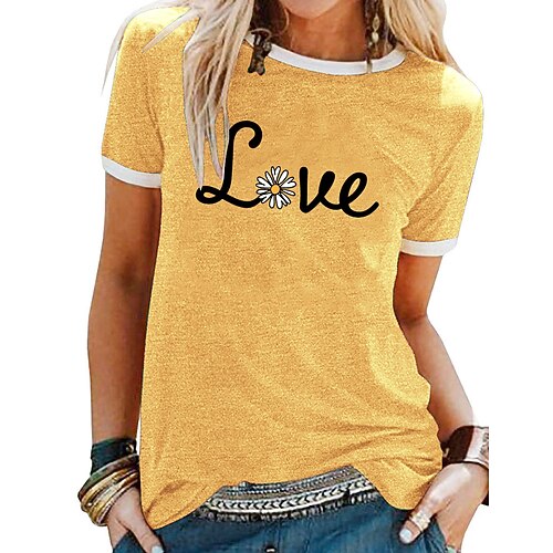 

Women's T shirt Tee Green Blue Purple Floral Letter Patchwork Print Short Sleeve Daily Weekend Basic Round Neck Regular S