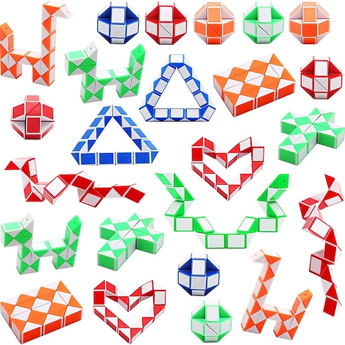 

24 Pack 24 Blocks Magic Snake Cube Mini Snake Speed Cubes Twist Puzzle Toys for Teenagers Party Bag Fillers Party Favours Random Color