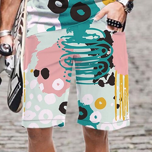 

Men's Casual Fashion Shorts Beach Shorts 3D Print Elastic Drawstring Design Knee Length Pants Daily Holiday Micro-elastic Graphic Graffiti Comfort Soft Mid Waist Green Blue White Pink Red M L XL XXL