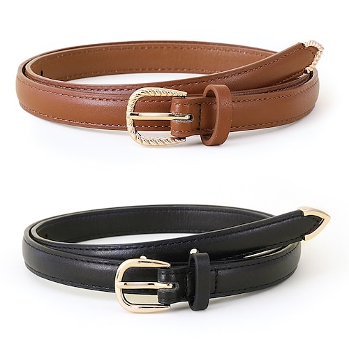 

2 PCS Women's PU Buckle Belt Skinny Belt PU Leather D-ring Buckle D-ring Casual Cowboy Party Holiday Multicolor