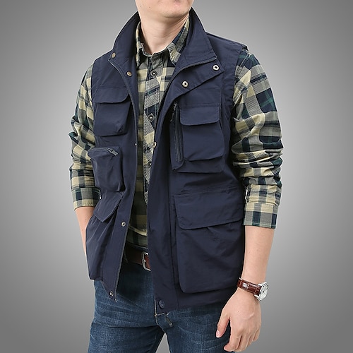 Men's Fishing Vest Hiking Vest Sleeveless Outerwear Zip Top Top