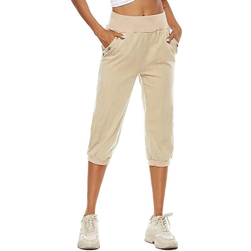 

Women's Capri Pants Summer Elastic Waistband Cropped Pants Capris Comfy Casual Work Trousers with Pockets Quick Dry Lightweight Breathable Bottoms