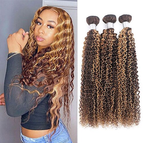 

3 Bundles Hair Weaves Brazilian Hair Curly Human Hair Extensions Remy Human Hair Ombre 10-28 inch Light Brown Dark Brown Women Youth / Daily Wear