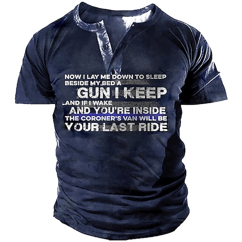 

Men's Henley Shirt Tee T shirt Tee 3D Print Graphic Letter Henley Casual Daily Button-Down Print Short Sleeve Tops Fashion Vintage Big and Tall Military Style Green Black Navy Blue / Summer