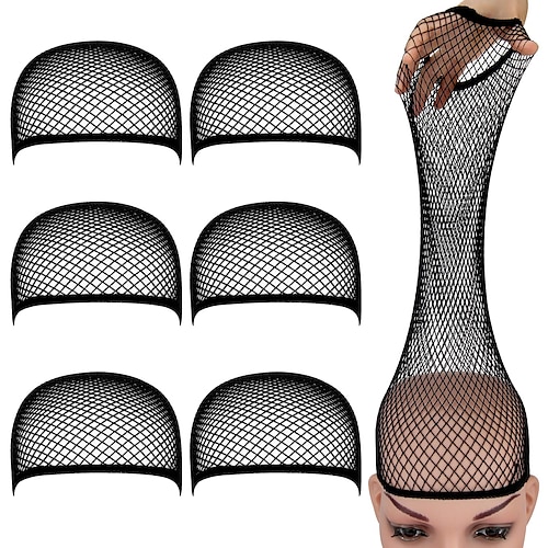 

Long Wig Caps Open Mesh Lined Braided Caps Women's Wig Caps Black 6 Pack