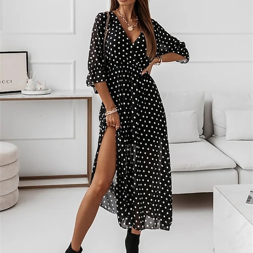 

Robe mi-longue Femme Robe casual Demi Manches Eté Printemps - mode Décontractées Moderne Imprimer Léopard Pois Col V Ample 2023 Noir Marron S M L XL XXL