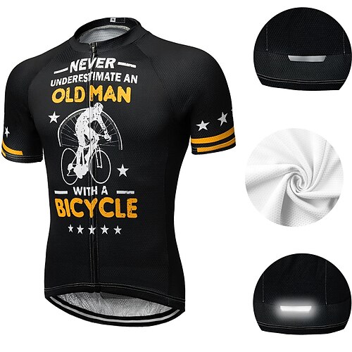 

21Grams Old Man Men's Short Sleeve Cycling Jersey Summer Spandex Polyester Blue Black Green Funny Bike Jersey Top Mountain Bike MTB Road Bike Cycling Breathable Quick Dry Moisture Wicking