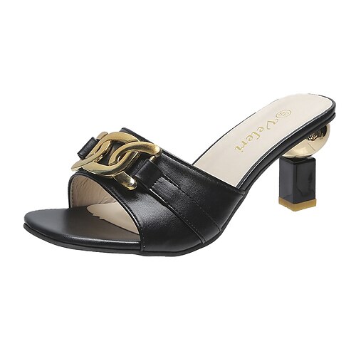 

Women's Mules Summer High Heel PU Leather Loafer Black Red Brown