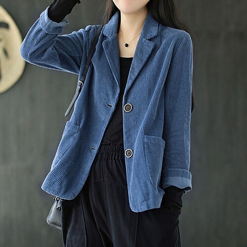 

Women's Blazer Outdoor Street Daily Spring Summer Regular Coat Regular Fit Warm Breathable Streetwear Casual Jacket Long Sleeve Solid Color Pocket Retro Black Blue Purple