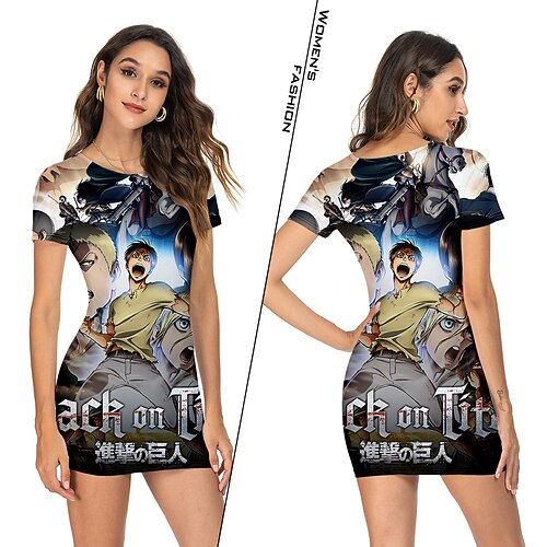 

Inspired by Attack on Titan Eren Jaeger Cosplay Costume Cartoon 100% Polyester Pattern Harajuku Graphic Kawaii Dress For Women's
