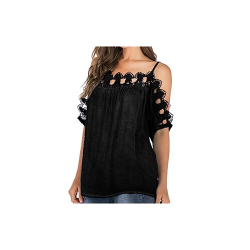 

Women's Blouse Shirt Pink White Black Plain Lace Trims Long Sleeve Casual Daily Vintage Casual Off Shoulder Regular Cotton S