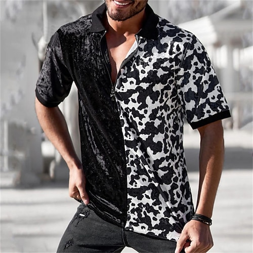 

Men's Collar Polo Shirt Golf Shirt Color Block Turndown Black / White 3D Print Casual Daily Short Sleeve Zipper Clothing Apparel Sports Fashion Casual Comfortable