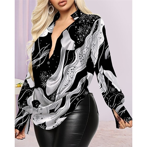 

Chemise Chemisier Femme Noir Jaune Rose Claire Bloc de couleur Lettre Imprimer manche longue Travail Rendez-vous Vêtement de rue Col V Normal Standard L