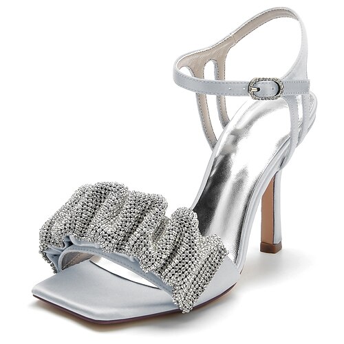 

Mulheres Sapatos De Casamento Casamento Festa Sandálias de casamento Verão Gliter com Brilho Salto Agulha Dedo Aberto Luxuoso Sensual Cetim Correia de Calcanhar Cor Sólida Vinho Preto Branco