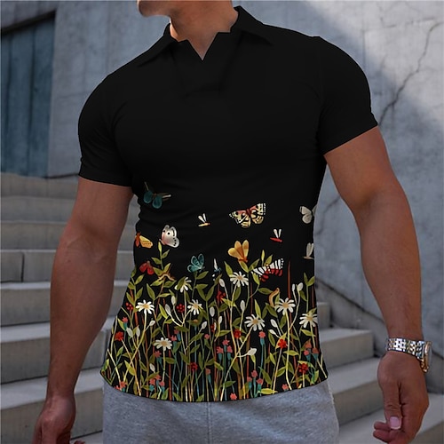 

Men's Collar Polo Shirt Golf Shirt Floral Turndown Black 3D Print Casual Daily Short Sleeve Print Clothing Apparel Fashion Designer Casual Breathable / Sports
