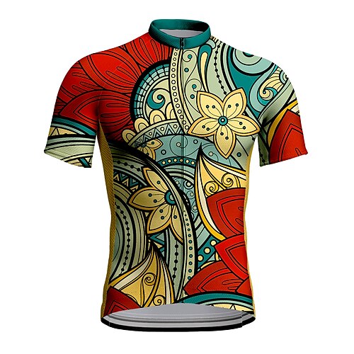 

21Grams Men's Cycling Jersey Short Sleeve Bike Top with 3 Rear Pockets Mountain Bike MTB Road Bike Cycling Breathable Quick Dry Moisture Wicking Reflective Strips Green Red Rose Red Floral Botanical