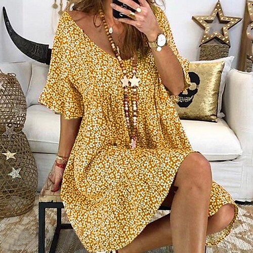 

Women's Loose Jumper Set Loose Tunic Print Flower / Floral Daily V Neck Puff Balloon Regular Spring, Fall, Winter, Summer Green Blue Black Purple Pink