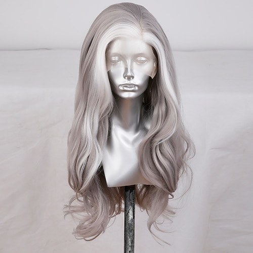 

Synthetic Lace Wig Body Wave Style 18-26 inch Mixed Color Asymmetrical 132.5 lace front Wig All Wig Gray&White