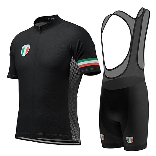 

21Grams Men's Cycling Jersey with Bib Shorts Short Sleeve Mountain Bike MTB Road Bike Cycling Black Italy Bike Clothing Suit 3D Pad Breathable Quick Dry Moisture Wicking Back Pocket Polyester Spandex