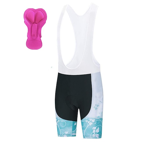 

21Grams Women's Cycling Bib Shorts Bike Bib Shorts Bottoms Mountain Bike MTB Road Bike Cycling Sports Floral Botanical 3D Pad Cycling Breathable Quick Dry Sky Blue Polyester Spandex Clothing Apparel